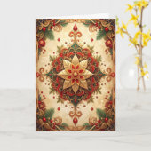 Red Green Decorative Holiday Card Kaart (Gele Bloem)