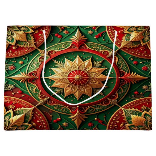 Red Green Decorative Holiday Gift Bag Groot Cadeauzakje (Voorkant)