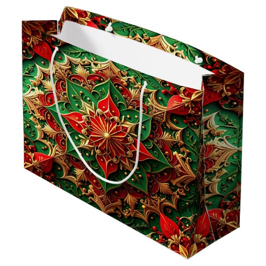 Red Green Decorative Holiday Gift Bag Groot Cadeauzakje (Achterkant Gekanteld)