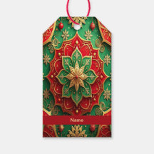 Red Green Decorative Holiday Gift Tag