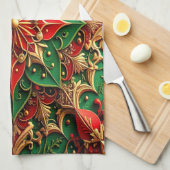 Red Green Decorative Holiday Kitchen Towel Theedoek (Quarter Fold)