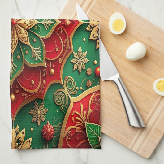 Red Green Decorative Holiday Kitchen Towel Theedoek (Quarter Fold)