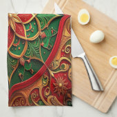 Red Green Decorative Holiday Kitchen Towel Theedoek (Quarter Fold)