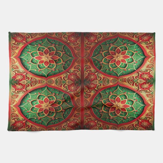 Red Green Decorative Holiday Kitchen Towel Theedoek (Horizontaal)