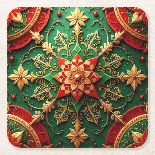 Red Green Decorative Holiday Paper Coaster Kartonnen Onderzetters (Voorkant)