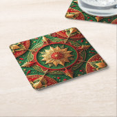 Red Green Decorative Holiday Paper Coaster Kartonnen Onderzetters (Schuin)