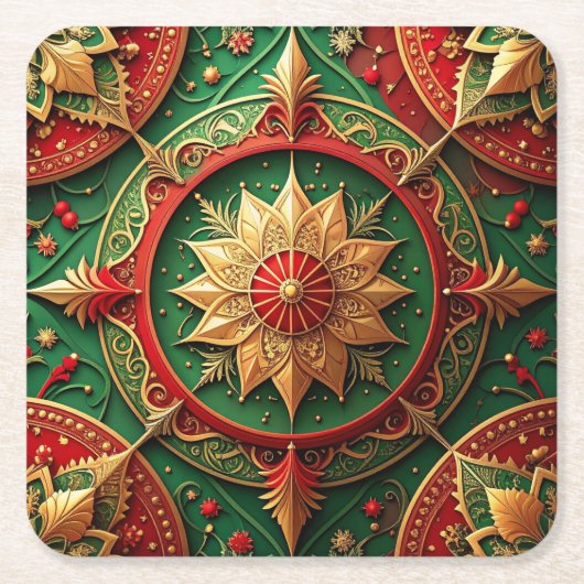 Red Green Decorative Holiday Paper Coaster Kartonnen Onderzetters (Voorkant)