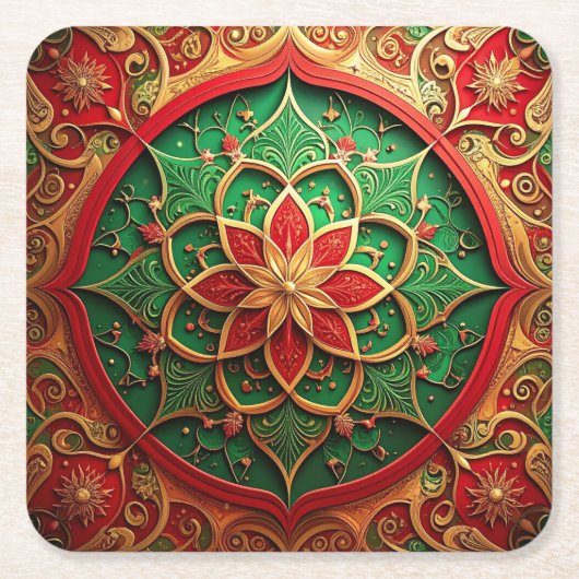 Red Green Decorative Holiday Paper Coaster Kartonnen Onderzetters (Voorkant)