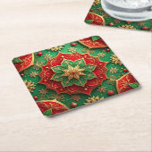 Red Green Decorative Holiday Paper Coaster Kartonnen Onderzetters (Schuin)