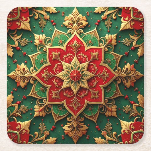 Red Green Decorative Holiday Paper Coaster Kartonnen Onderzetters (Voorkant)