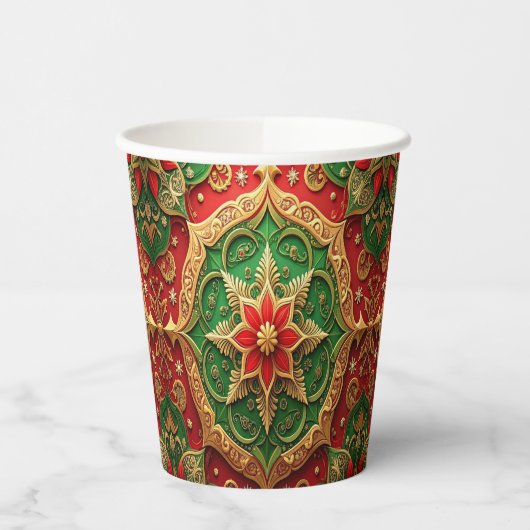Red Green Decorative Holiday Paper Cups Papieren Bekers (Links)