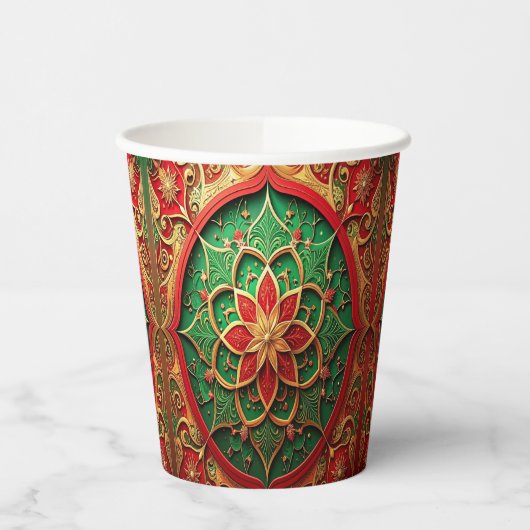 Red Green Decorative Holiday Paper Cups Papieren Bekers (Links)