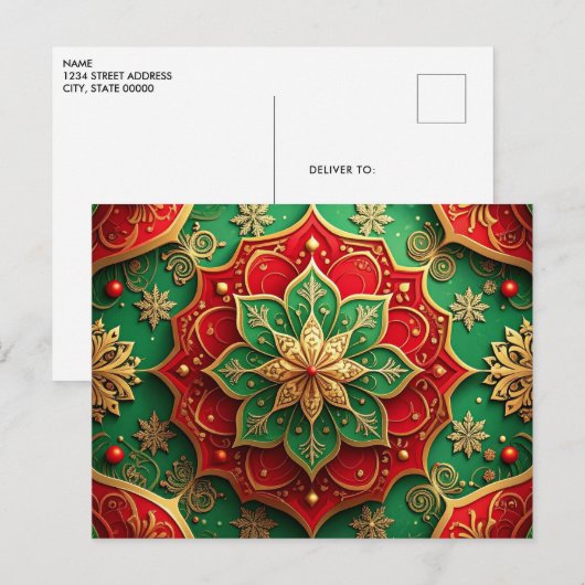 Red Green Decorative Holiday Postcard Briefkaart (Voorkant / Achterkant)