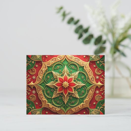 Red Green Decorative Holiday Postcard Briefkaart (Staand voorkant)