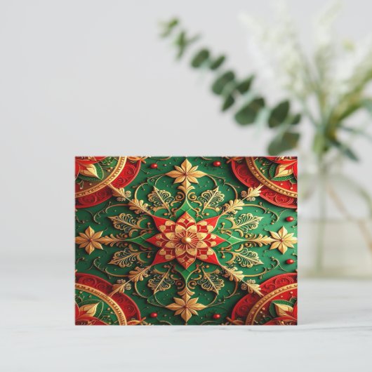 Red Green Decorative Holiday Postcard Briefkaart (Staand voorkant)