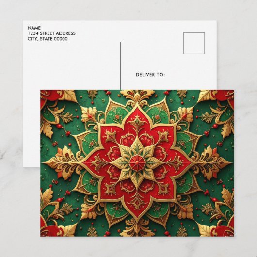 Red Green Decorative Holiday Postcard Briefkaart (Voorkant / Achterkant)