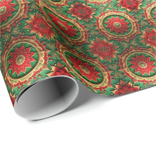 Red Green Decorative Holiday Wrapping Paper Cadeaupapier (Rol Hoek)