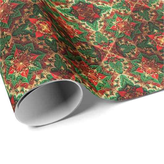 Red Green Decorative Holiday Wrapping Paper Cadeaupapier (Rol Hoek)