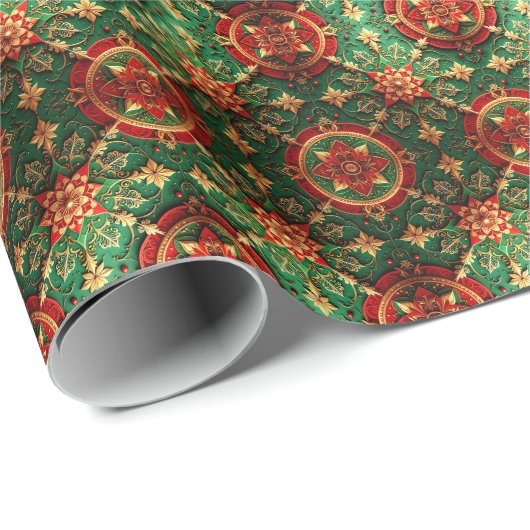 Red Green Decorative Holiday Wrapping Paper Cadeaupapier (Rol Hoek)