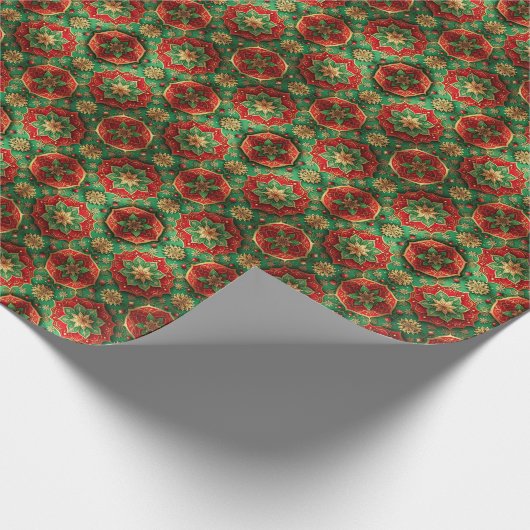 Red Green Decorative Holiday Wrapping Paper Cadeaupapier (Hoek)