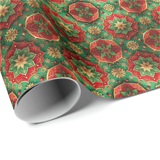 Red Green Decorative Holiday Wrapping Paper Cadeaupapier (Rol Hoek)