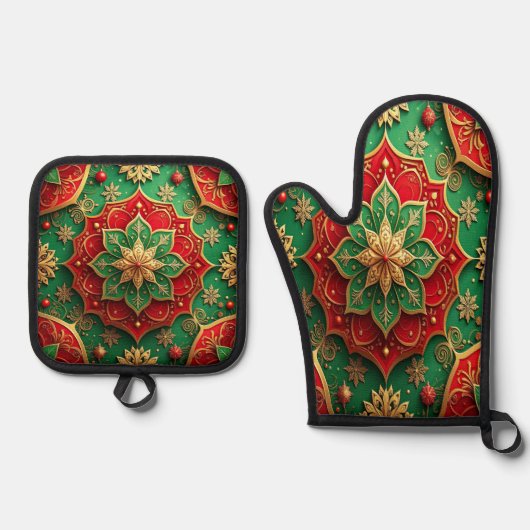 Red Green Decorative Ovenwant & Pannenlap Set (Voorkant)