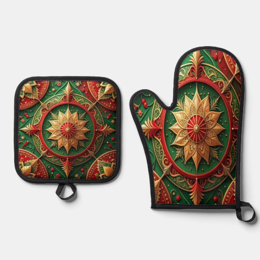 Red Green Decorative Ovenwant & Pannenlap Set (Voorkant)