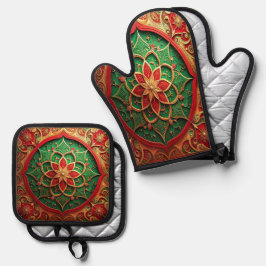 Red Green Decorative Ovenwant & Pannenlap Set