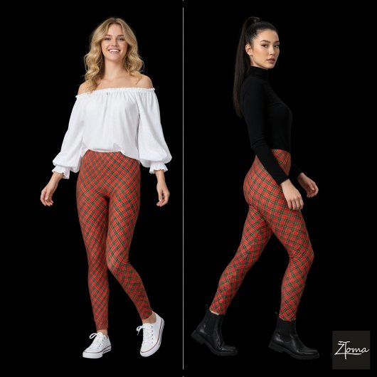 Red Green Diagonal Plaid Circular Distortion Leggings