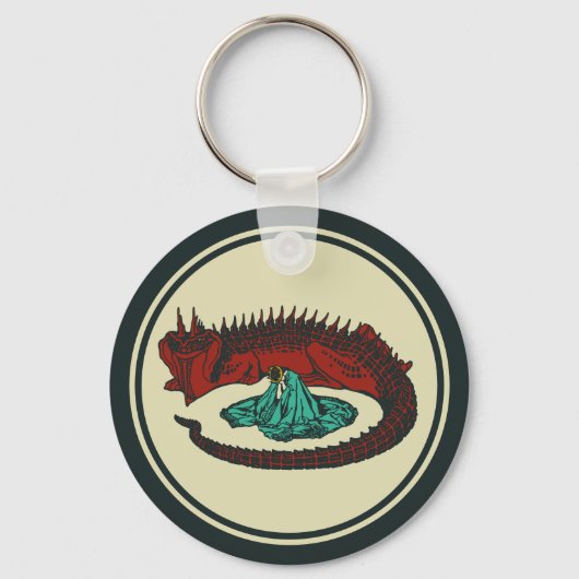  Red Green Dragon Lady Art Nouveau Graphic Sleutelhanger (Voorkant)