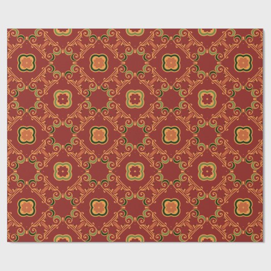 Red Green Elegant Classy  Baroque Pattern Cadeaupapier (Vlak)