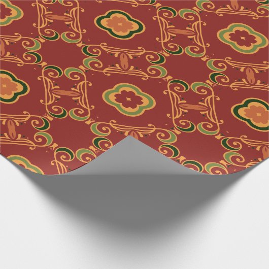 Red Green Elegant Classy Baroque Pattern Cadeaupapier (Hoek)