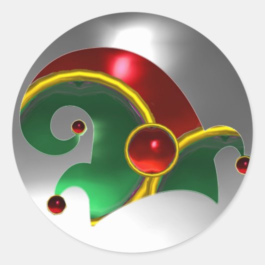 RED GREEN ELF PET/GOLD JEWELS , RUBY GEM STONES RONDE STICKER (Voorkant)