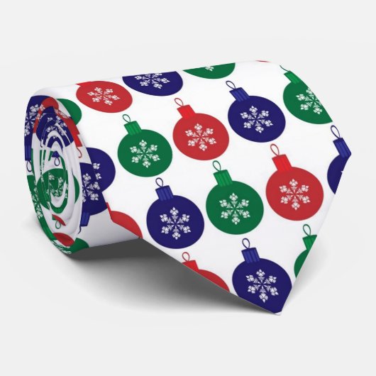 Red Green en Blue Baubles Pattern kerst Stropdas (Opgerold)