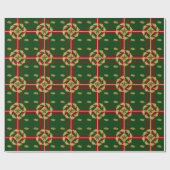 Red Green en Gold Holly en Berry met Stripes Cadeaupapier (Vlak)