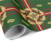 Red Green en Gold Holly en Berry met Stripes Cadeaupapier (Rol Hoek)
