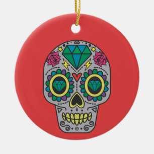 Red Green en Grey Crystal Day of Dead Keramisch Ornament