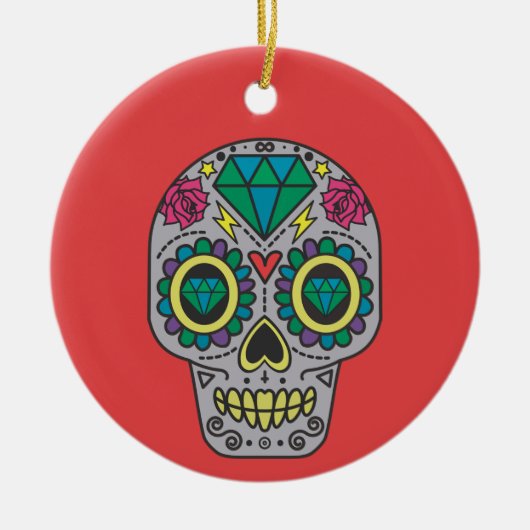 Red Green en Grey Crystal Day of Dead Keramisch Ornament (Voorkant)