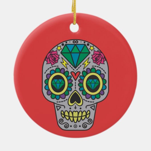 Red Green en Grey Crystal Day of Dead Keramisch Ornament (Achterkant)