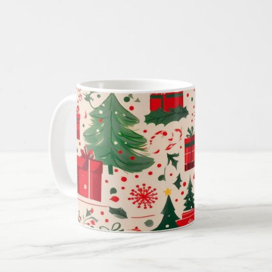 Red Green Festive Christmas Pattern Coffee Mug  Koffiemok (Voorkant links)