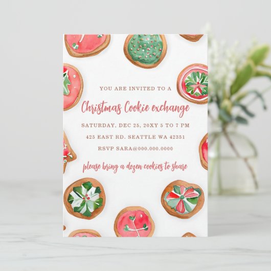 Red Green Festive Cookie Exchange Christmas Party Kaart (Staand voorkant)