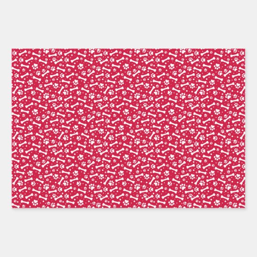 Red Green Festive Paw Print Patroon Inpakpapier Vel (Voorkant)