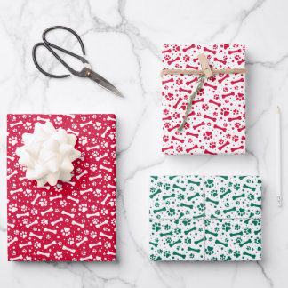 Red Green Festive Paw Print Patroon Inpakpapier Vel