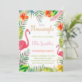 Red Green Flamingo Birthday-uitnodigingen Kaart (Staand voorkant)