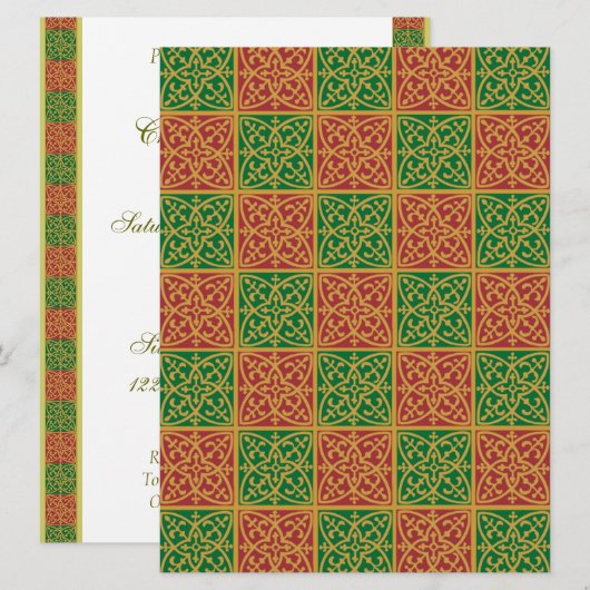 Red Green Fleur de Lis Custom Holiday 6.5x8.75 Kaart (Voorkant / Achterkant)