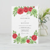 Red Green Floral Bloom Wedding Kaart (Staand voorkant)