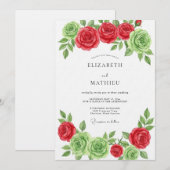 Red Green Floral Bloom Wedding Kaart (Voorkant / Achterkant)
