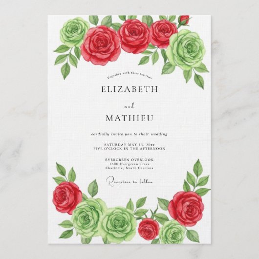 Red Green Floral Bloom Wedding Kaart (Voorkant)