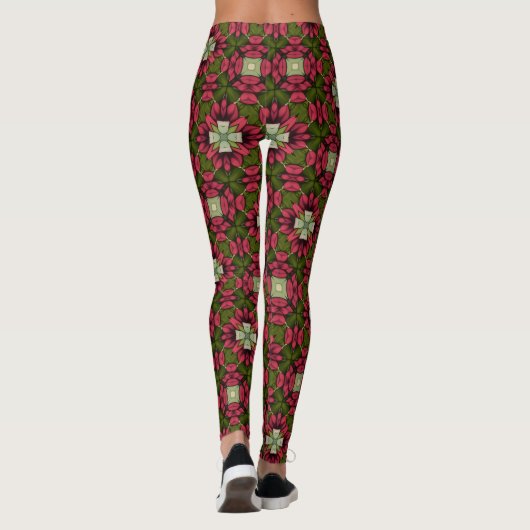  Red & Green Floral Kaleidoscope Leggings (Achterkant)