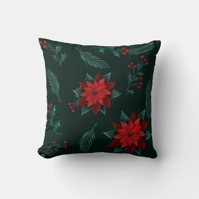 Red Green Floral met kerstmis, rode patroonspeld Kussen (Voorkant)